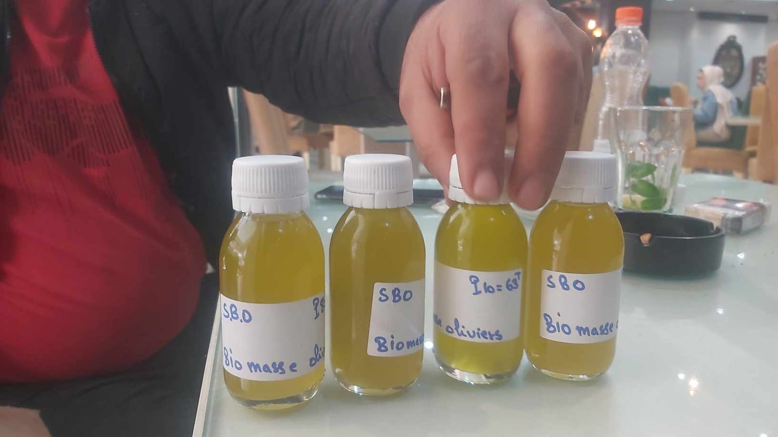 Pomace oil and biomass samples